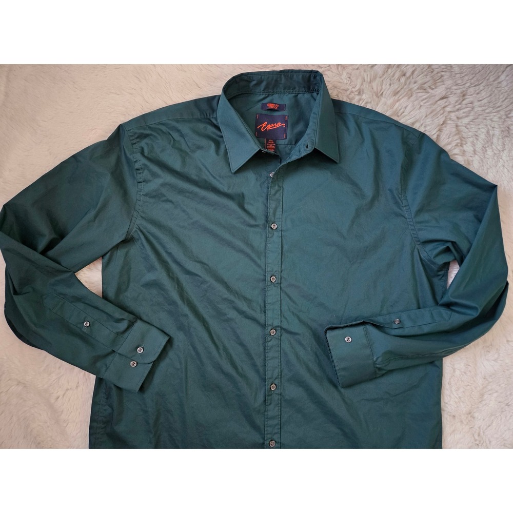 Egara Mens Skinny Fit Dress Shirt Dark Forest Green 17.5 34/35 XL Long Sleeve